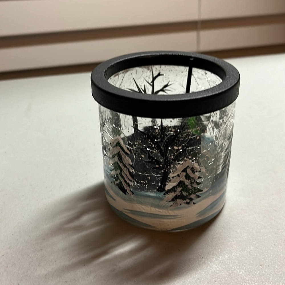 Yankee Candle retired crackle forest winter scene tea light holders - Picture 3 of 6